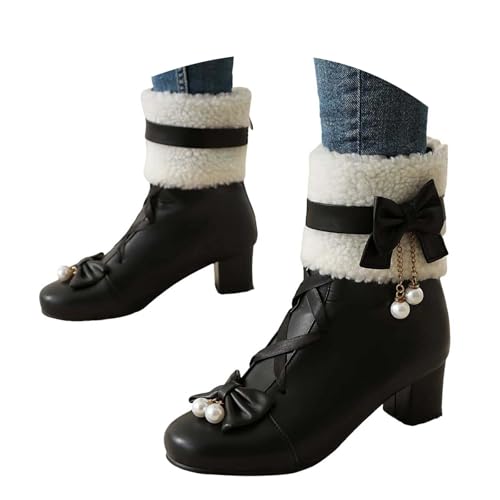 Winter Damen Stiefel Lässig Mode Stiefeletten mit Farblich Blockiertem Abgerundetem Innen, Rutschsicher Warm Bequem Winter Boot von Generic