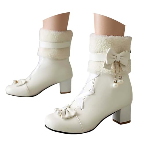Winter Damen Stiefel Lässig Mode Stiefeletten mit Farblich Blockiertem Abgerundetem Innen, Rutschsicher Warm Bequem Winter Boot von Generic