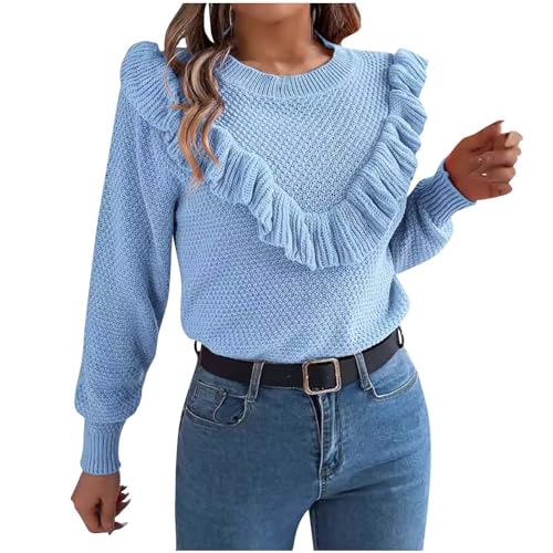 Winter Damen Strickpullover Lässig Langarm Feinstrickpullover Einfarbig | Mode-Muster Warme Strickpullover Lockere Passform Elegance Thermo Pullover Stilvoller Basic Pulli von Generic