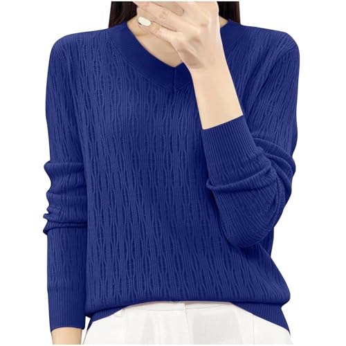 Winter Damen Strickpullover Lockere Passform Elegance Pulli Lässig Warme Strickpullover Stilvoller Einfarbig | Mode-Muster Feinstrickpullover Langarm Basic Thermo Pullover von Generic