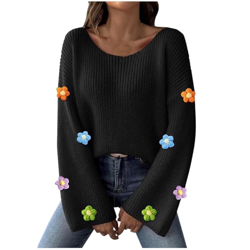 Winter Damen Strickpullover Stilvoller Einfarbig | Mode-Muster Pulli Warme Elegance Feinstrickpullover Lässig Basic Thermo Pullover Langarm Lockere Passform Strickpullover von Generic