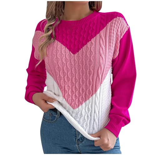 Winter Damen Strickpullover Stilvoller Elegance Feinstrickpullover Lockere Passform Langarm Pulli Einfarbig | Mode-Muster Warme Thermo Pullover Lässig Basic Strickpullover von Generic