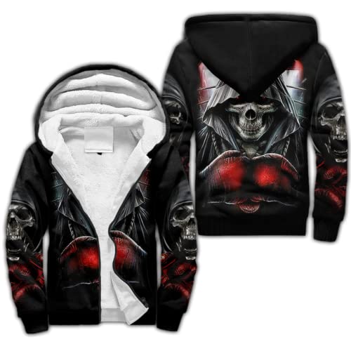 Winter Dicker Zip Hoodie Reaper Totenkopf Und Dunkle Satanische 3D Gedruckte Hoodies Casual Kapuze Trainingsanzug Warme Fleece Jacke Sweatshirts von Generic