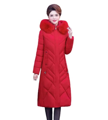 Winter Frauen Ente Unten Jacke Frauen Lange Parkas Slim Mit Kapuze Mäntel Dicken Pelzkragen Solide Warme Mäntel Weiblichen Mantel, rot, 46 von Generic