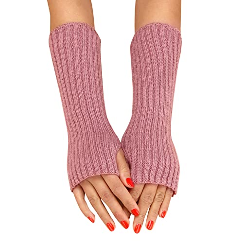 Winter Gestrickte Handschuhe für Damen - Lang Handwärmer Stulpen Fingerlose Armstulpen Warm Strick Armwärmer Pluswärmer Halbfinger (B, One Size) von Generic