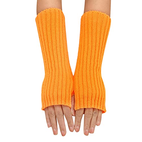 Winter Gestrickte Handschuhe für Damen - Lang Handwärmer Stulpen Fingerlose Armstulpen Warm Strick Armwärmer Pluswärmer (Orange, One Size) von Generic