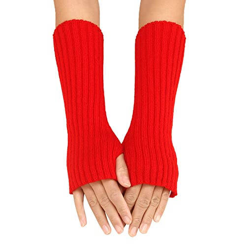 Winter Gestrickte Handschuhe für Damen - Lang Handwärmer Stulpen Fingerlose Armstulpen Warm Strick Armwärmer Pluswärmer Halbfinger (RD1, One Size) von Generic