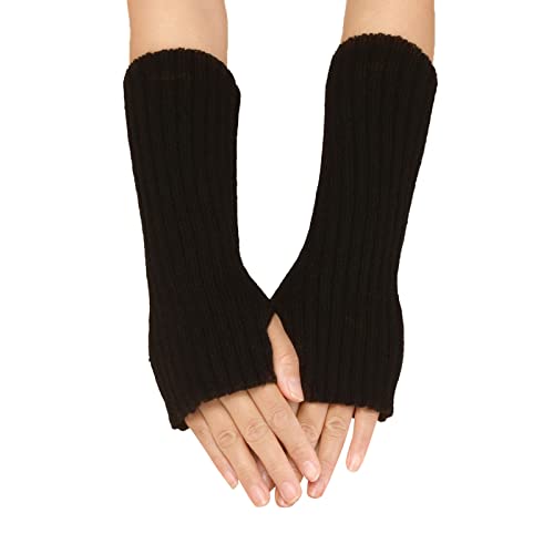 Winter Gestrickte Handschuhe für Damen - Lang Handwärmer Stulpen Fingerlose Armstulpen Warm Strick Armwärmer Pluswärmer Halbfinger (Schwarz, One Size) von Generic