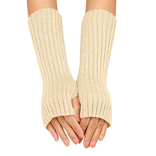 Winter Gestrickte Handschuhe für Damen Lang Handwärmer Stulpen Fingerlose Armstulpen Warm Strick Handschuhe Armwärmer Stulpen für Damen Pluswärmer Fingerlose Halbfinger Handschuhe (WH2, One Size) von Generic