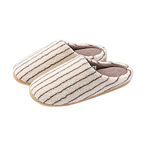 Winter Hausschuhe Baumwolle Gestreifte Damen Herren, Warme Hausschuhe Innen Gemütliche Plüsch, Unisex Memory Foam Pantoffeln, Weich Rutschfester Bequeme Slippers von Generic