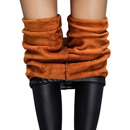 Winter Leder Leggings Damen Gefüttert mit Innenfleece Stretch Opaque Tights Warme Große Seamless Leggings Lamm PlüSch Yogahose Fleece Gefütterte Jogginghose Hohe Taille Lange Thermo Leggings von Generic