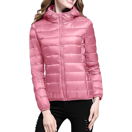 Winter Mantel Damen Frau Herbst Jacken Warme, leichte Damenjacke mit Kapuze, winddichter Wintermantel mit recycelter Isolierung, schmaler, kurzer Wintermantel mit Kapuze, warmer Herbstmantel (Pink, L) von Generic