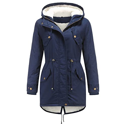 Winter Mantel Damen Gefüttert Winterjacke Warm Winter Pufferjacke Jacke mit Kapuze Verdicken Gefüttert Warm Jacke Winterparka Mantel Wintermantel Daunenjacken mit Reißverschluss Und Knöpfe (Navy, L) Winter Mantel Damen Gefüttert Winterjacke Warm Winter Pufferjacke Jacke mit Kapuze Verdicken Gefüttert Warm Jacke Winterparka Mantel Wintermantel Daunenjacken mit Reißverschluss Und Knöpfe (Navy, L) von Generic