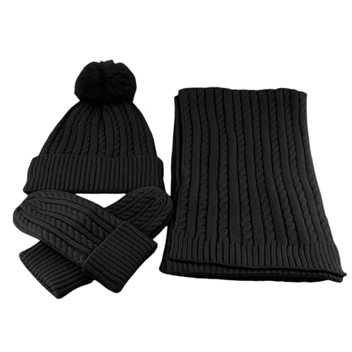 Winter Mütze Schal Handschuh Set Handschuhe Weicher Warme Dicke Futter Langer Schal Beanie Strickmütze Jacquard Stricken Schneemuster von Generic