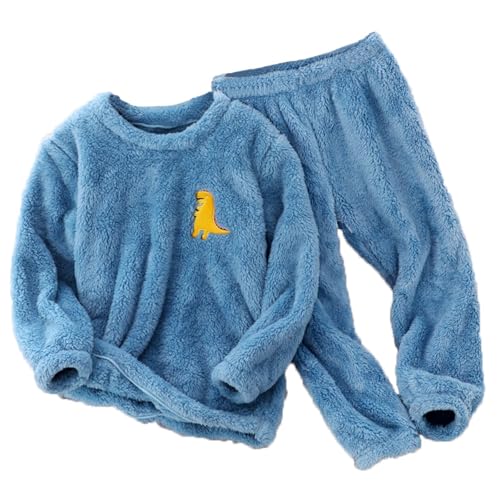 Winter Pyjama Set Kinder Fleece Schlafanzüge Mädchen Langarm Zweiteilig Baumwolle Nachtwäsche Süße Kleinkind Jungen Weihnachten Schlafanzüge Warme Fleece Pyjamas Matching (Blue, 12-13 Years) von Generic