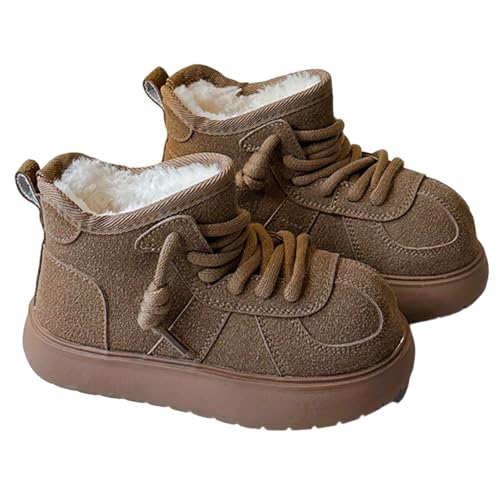 Winter Schneestiefel Mädchen Jungen Warme Winterstiefel mit Fleece Gefüttert Freizeitschuhe rutschfeste Stiefel Outdoor Kinderstiefel Barfußschuhe Winterschuhe (Brown, 34.5) von Generic