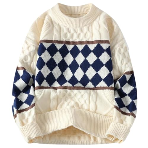 Winter Strickpullover Herren Pullover Verdickte Warme Raute Pullover, Beige We23998, XX-Large von Generic