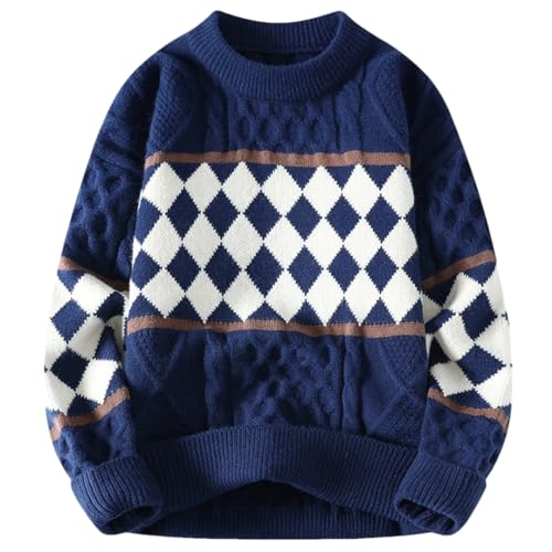 Winter Strickpullover Herren Pullover Verdickte Warme Raute Pullover, Blau We23998, XX-Large von Generic