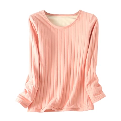 Winter Thermounterwäsche Für Damen Fleece Gefüttert Langarm Einfarbig Dickes Thermotop Zum Ausgehen Rundhalsausschnitt Pullover Tops, Lockere Passform Weiche Basisschicht Tops von Generic
