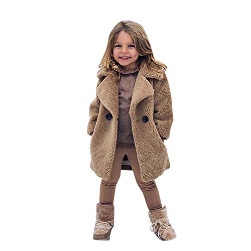 Winter Warmer Fleece Mantel Kinder Oberbekleidung Fleecejacke Trenchcoat Mädchen Wintermantel Verdicken Teddy Fleece Winterjacke Plüsch Mantel Strickjacke Warmer Langarm (1-Khaki, 5-6 Years) von Generic