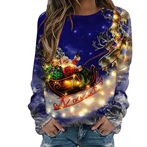 Winter Weihnachtspullover Damen mit Licht, Weihnachtspulli Lustig Langarm| Weihnachtsshirt Damen Langarmshirt Winter mit Weihnachtsbaum Weihnachtsmotiv Warme Weihnachts Oberteile für Frauen von Generic