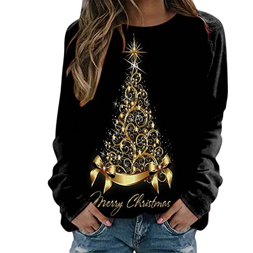 Winter Weihnachtspullover Damen mit Licht, Weihnachtspulli Lustig Langarm- Weihnachtsshirt Langarmshirt Winter mit Weihnachtsbaum Weihnachtsmotiv Warme Weihnachts Oberteile für Frauen von Generic