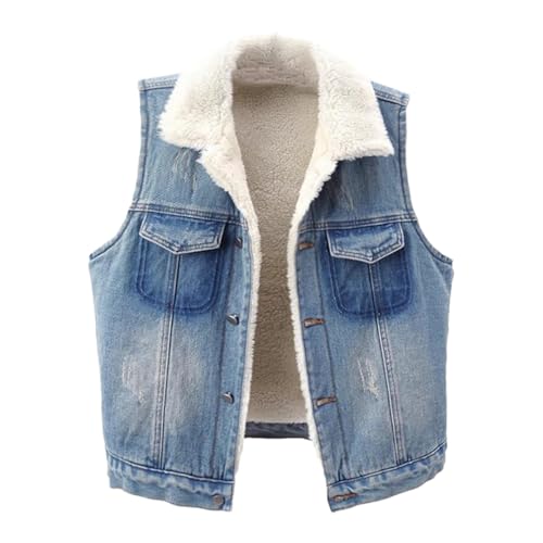 Winter-Weste aus dicker Lammwolle, Denim-Weste für Damen, lockere kurze ärmellose Jacke, Vintage-Jeans-Weste, blau, 42 von Generic