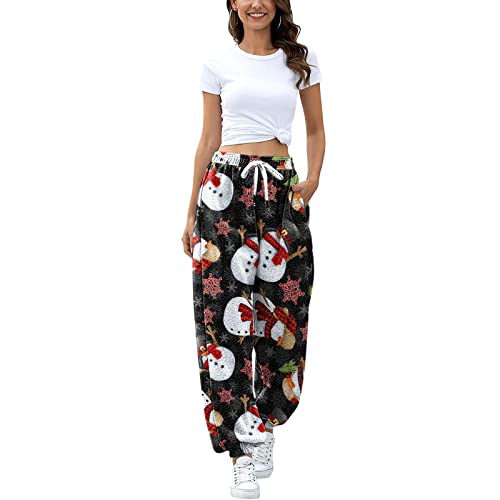Winterhose Damen High Waist Jogginghose Lang Weihnachtshose Damen Baggy Weihnachten Weihnachtsleggins Hose Winter Freizeithose Weihnachts Hosen Jogginghosen Schneemann Sweathose Christmas Pants von Generic