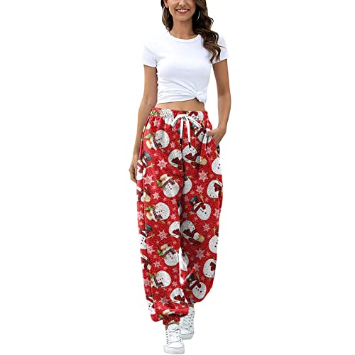 Winterhose Damen High Waist Jogginghose Lang Weihnachtshose Damen Baggy Weihnachten Weihnachtsleggins Hose Winter Freizeithose Weihnachts Hosen Jogginghosen Schneemann Sweathose Christmas Pants von Generic