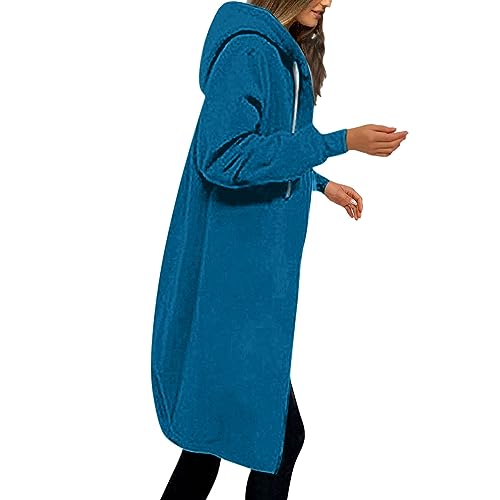 Winterjacke Damen, Damen-Jacken Jacke Damen Herbst Laufjacke Winter Zip Up Langarm Sweatshirt Jacke Damen Mit Kapuze Oversized Übergangsjacke Herbst Lang Damen Jacke Herbst Winter (blau,L) von Generic