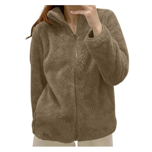 Winterjacke Damen, Fleecejacke Damen Teddy Fleece Jacke Mit BäR Ohren Full Zip Kapuzenpullover Winter Warm Plüschjacke Lose Hoodies Einfarbig Flauschig Fleecejacke Fleecemantel von Generic