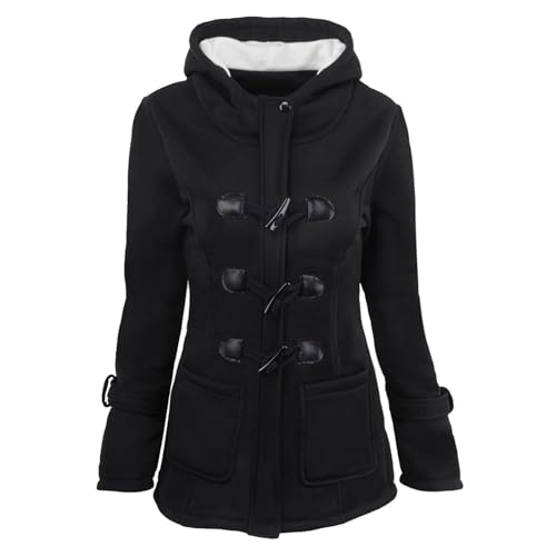 Winterjacke Damen, Herbstjacke Damen Jacke Damen Herbst Teddyjacke Damen Mit Kapuze Warm Einfarbige Sweatjacke Mit Knöpfen Wintermantel Damen Warm Damen Jacke Herbst Winterjacken (Schwarz,L) von Generic