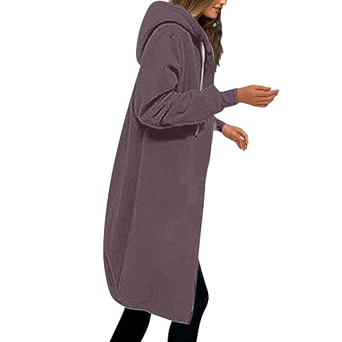 Winterjacke Damen, Trachtenjacke Damen Herbstjacke Jacke Übergangsjacke Zip Up Langarm Sweatshirt Jacke Damen Mit Kapuze Oversized Übergangsjacke Herbst Lang Fleecejacke Damen (grau,S) von Generic