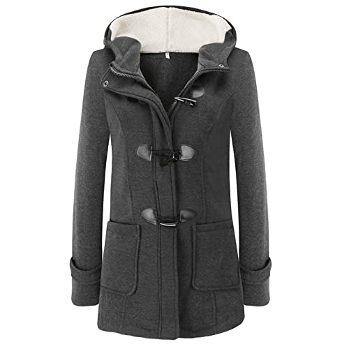 Winterjacke Damen, Trachtenjacke Damen Wintermantel Damen Lang Teddyjacke Damen Mit Kapuze Warm Einfarbige Sweatjacke Mit Knöpfen Pullover Damen Elegant Damen Wintermantel Warme (Grau,L) von Generic