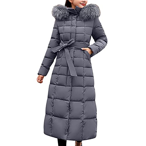 Winterjacke Damen, Wintermantel Damen Lang Warm Parka Winter Jacke Daunenjacke mit Fellkapuze Winterparka Steppjacke mit Gürtel Grosse Grössen Winterjacke Frauen Lang Mantel Outdoorjacke von Generic