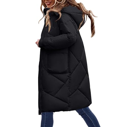 Winterjacke Damen, Wintermantel Damen Lang Warm Winterparka Jacke Daunenjacke mit Kapuzen Grosse Grössen Winterjacke Steppjacke Winter Verdickte Warme Outdoorjacke Daunenmantel Pufferjacke von Generic