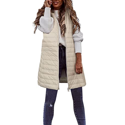 Winterjacke Damen,Damen Lange Jacke Weste Daunenweste Mantelweste Steppweste Gesteppte Weste Baumwolljacken Elegant Leichte Jacke Reißverschluss Steppjacke Outdoor Winter Jacke von Generic