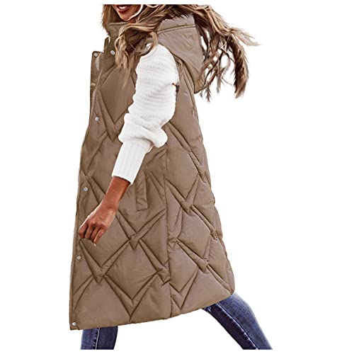 Winterjacke Damen,Lang Jacke Weste Damen Daunenweste mit Kapuze Winter Warm Lange Winterjacke Ärmellose Leicht Steppweste Winterweste Daunenmantel Daunenjacke Frauen Übergangsweste von Generic