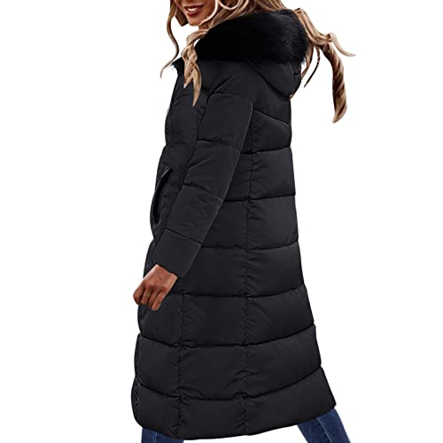 Winterjacke Damen,Lang Wintermantel Damen Winter Warm Winterjacke Baumwoll Übergangsjacke Frauen Einfarbige mit Kapuze Reißverschluss Jacke Mantel Steppjacke Damenjacke Kapuzenpullover von Generic