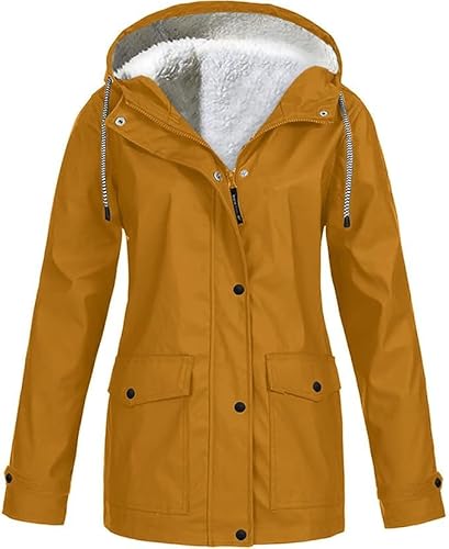 Winterjacke Damen Fleecejacke Einfarbig Wasserdicht Regenjacke Warme Plüschjacke mit Zip Outdoor Jacken mit Taschen Winter Teddy Mantel Plüsch Hoodie Freizeitjacke Regenponcho Große Größe von Generic