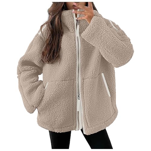 Winterjacke Damen Fleecejacke Langarm Einfarbig Plüschjacke Winter Freizeit Warme Mantel Übergangsjacke Damen Lose Bequem Wintermantel Jacke mit Reißverschluss Frauen Fleece Teddyjacke Wolljacke von Generic