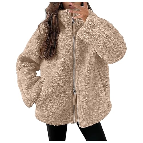 Winterjacke Damen Fleecejacke Langarm Einfarbig Plüschjacke Winter Freizeit Warme Mantel Übergangsjacke Damen Lose Bequem Wintermantel Jacke mit Reißverschluss Frauen Fleece Teddyjacke Wolljacke von Generic
