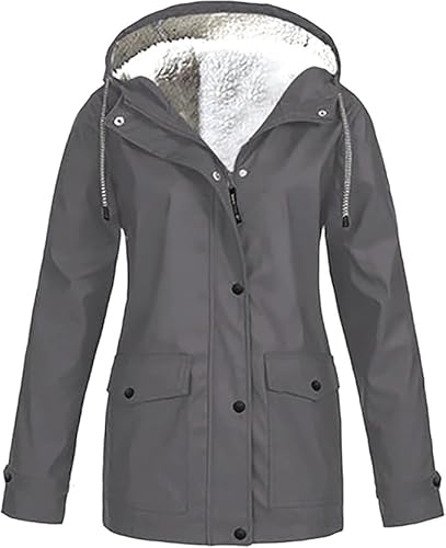 Winterjacke Damen Fleecejacke Regenmantel Kapuzenjacke mit Zip Winterjacke Lang Sweatjacke Warme Plüschjacke Outdoor Jacken Fahrradjacke Regenjacken Windjacke Wanderjacke Regenponcho Große Größe von Generic