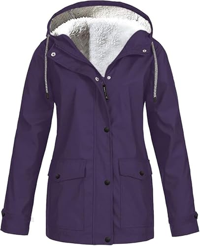 Winterjacke Damen Fleecejacke Regenmantel Kapuzenjacke mit Zip Winterjacke Lang Sweatjacke Warme Plüschjacke Outdoor Jacken Fahrradjacke Regenjacken Windjacke Wanderjacke Regenponcho Große Größe von Generic