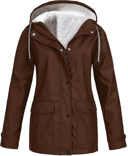 Winterjacke Damen Fleecejacke Regenmantel Kapuzenjacke mit Zip Winterjacke Lang Sweatjacke Warme Plüschjacke Outdoor Jacken Fahrradjacke Regenjacken Windjacke Wanderjacke Regenponcho Große Größe von Generic