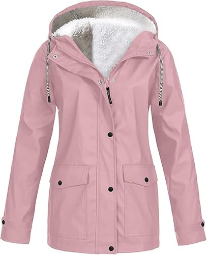 Winterjacke Damen Fleecejacke Regenmantel Kapuzenjacke mit Zip Winterjacke Lang Sweatjacke Warme Plüschjacke Outdoor Jacken Fahrradjacke Regenjacken Windjacke Wanderjacke Regenponcho Große Größe von Generic
