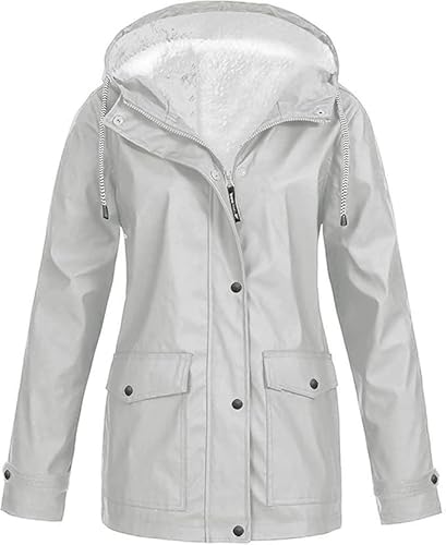 Winterjacke Damen Fleecejacke Regenmantel Kapuzenjacke mit Zip Winterjacke Lang Sweatjacke Warme Plüschjacke Outdoor Jacken Fahrradjacke Regenjacken Windjacke Wanderjacke Regenponcho Große Größe von Generic