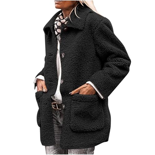 Winterjacke Damen Fleecejacke Warm Winter Wintermantel Teddyjacke Kurzmantel Teddyfleece Jacke Herbstjacke mit Knöpfen Übergangsjacke Aesthetic Teddy Jacken Mode Mantel für Frauen von Generic