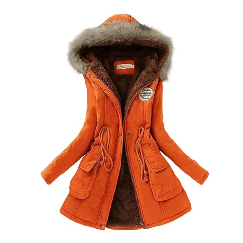 Winterjacke Damen Jacke Winter Warm Winterparka Gefüttert Mantel Parka Lang Wintermantel Elegant Wasserabweisend Outdoor,Damen Wintermantel Wolle,Parker Damen Winter,B Saffron,Xxl von Generic