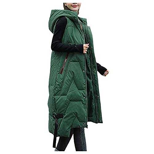 Winterjacke Damen Lang Daunenweste Leichte Warm Steppweste Reißverschluss Pufferjacke mit Kapuze Große Größen Kapuzenweste Übergangsjacke Ärmellose Daunenmantel Lose Longweste Outdoorjacke von Generic